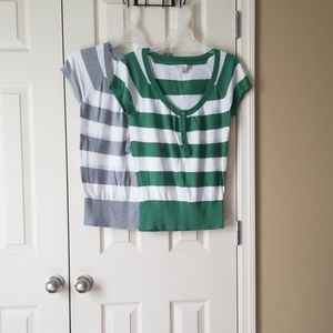 2 light weight stripe short sleeve sweaters